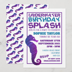 Purple Seahorse, Aquatic Birthday Party Invitation