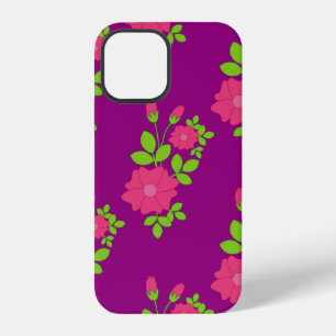 Purple seamless pattern with pink flowers and gree iPhone 12 case