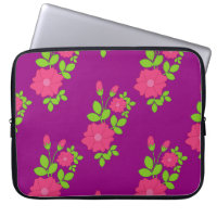 Purple seamless pattern with pink flowers and gree