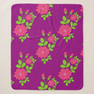 Purple seamless pattern with pink flowers and gree sherpa blanket