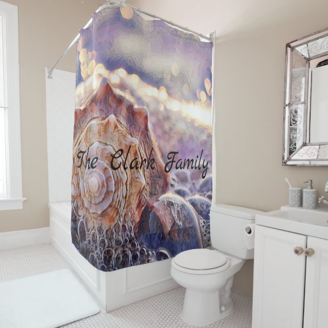 Purple seashell in the sea painting shower curtain (In Situ)