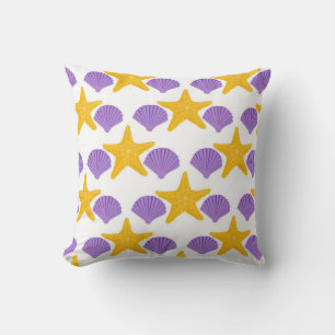 Purple Seashells Yellow Starfish Marine Life Cushion