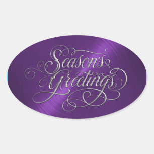 Purple Season's Greetings Silver Sticker