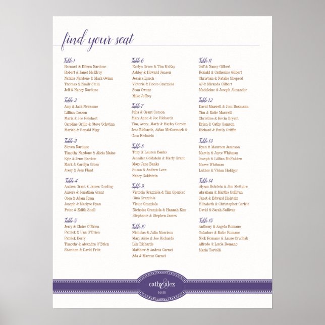 Purple Seating Chart, Caroline Wedding Collection Poster (Front)