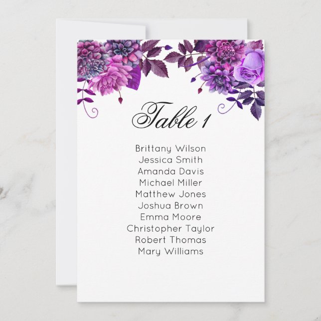 Purple seating chart. Floral wedding table plan Invitation (Front)