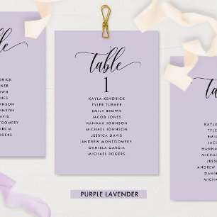 Purple Seating Plan Cards with Guest Names