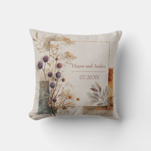 Purple Seed Pod Botanical Gold Frame Watercolor Cushion