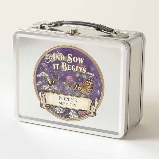 Purple Seed Storage Tin – Custom Garden Box (Front)