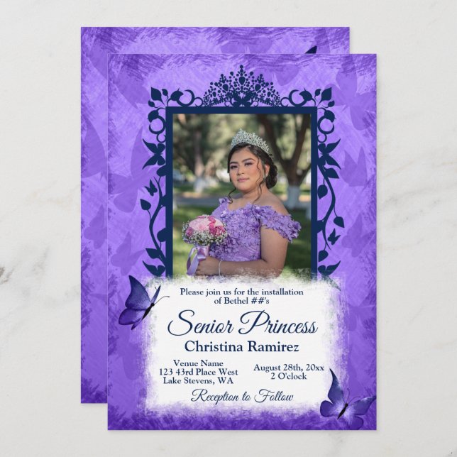 Purple Senior Princess Jobies Job's Daugters Invitation (Front/Back)