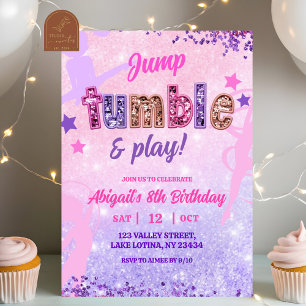 Purple Sequin Girl Gymnastic Birthday Invitation