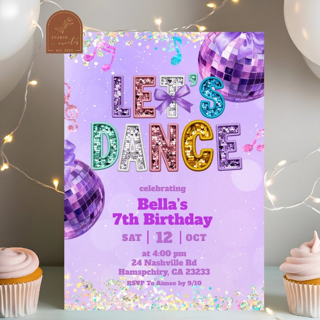 Purple Sequin Glitter Let's Dance Birthday Invitation (Creator Uploaded)