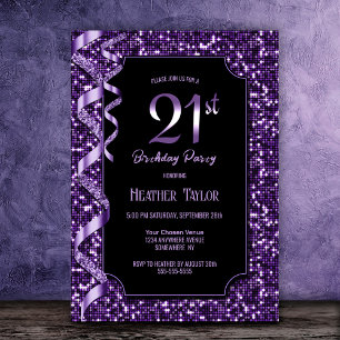 Purple Sequins 21st Birthday Party Invitation