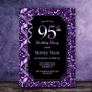 Purple Sequins 95th Birthday Party Invitation