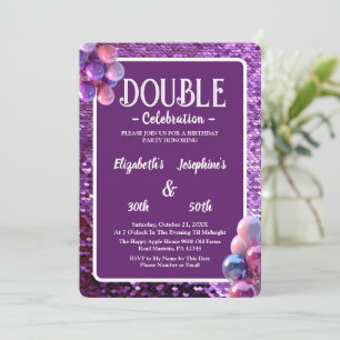Purple Sequins Double Joint Birthday Celebration Invitation