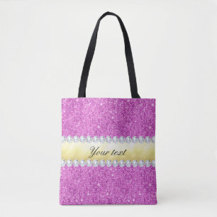 Purple Sequins Gold Foil and Diamonds Tote Bag