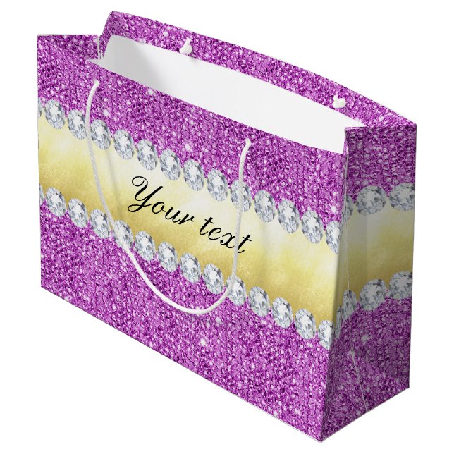 Purple Sequins Gold Foil Bling Diamonds Large Gift Bag (Back Angled)