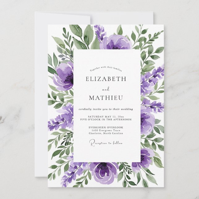Purple Seraphic Botanical Wedding Invitation (Front)