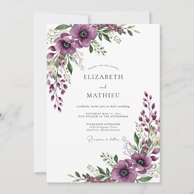 Purple Serene Meadow Wedding Invitation (Front)