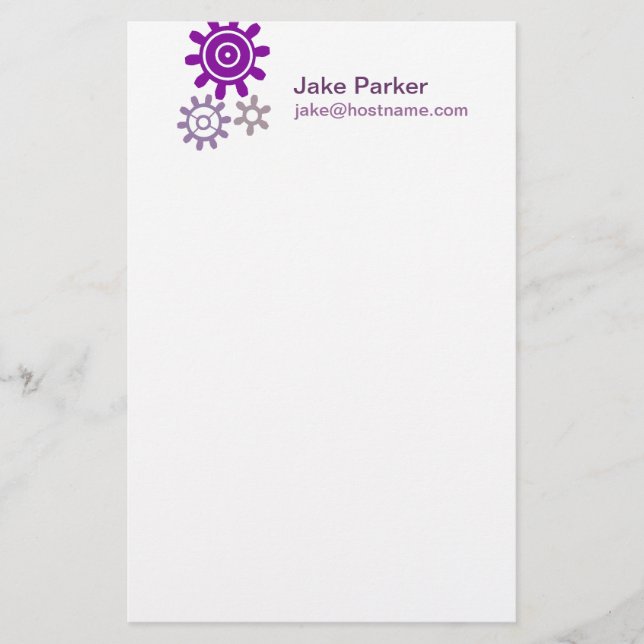 Purple Set of Gears Stationery (Front)