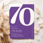 Purple Seventy 70th Birthday Party Invitation<br><div class="desc">Introducing a trendy purple and white 70th birthday party invitation that seamlessly blends the old-world charm of the bold serif font number '70' with a modern,  user-friendly personalizable template. This invitation isn't just a card,  it's a meaningful keepsake to cherish the milestone of turning 70.</div>