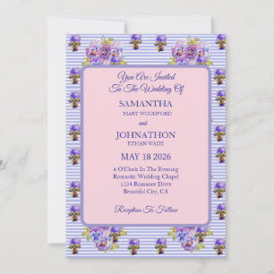 Purple Shabby Chic Flower Wedding Invitation