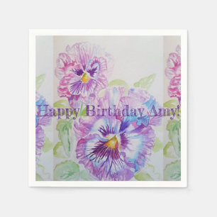 Purple Shabby Pansy Watercolour Serviette Napkins