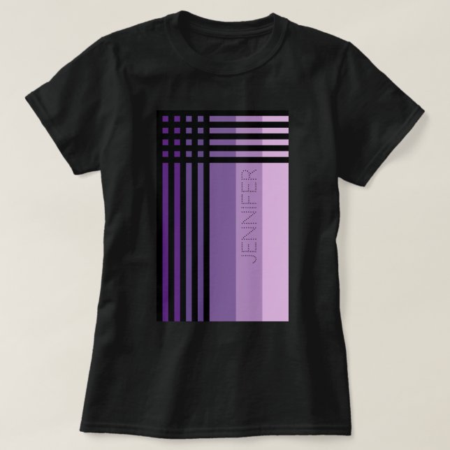 Purple Shades And Black Stripes Customised Name T-Shirt (Design Front)
