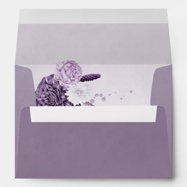 purple shades flowers botanical mauve wedding envelope (Back (Bottom))