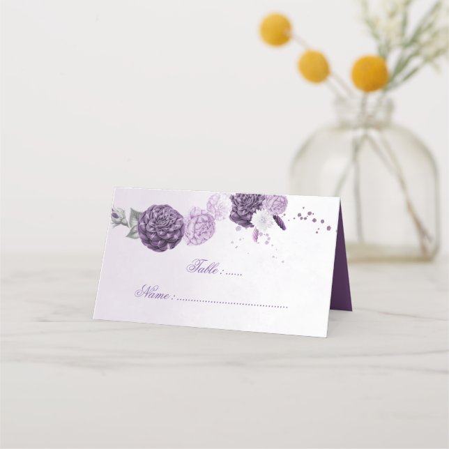 purple shades flowers & bow place card (Front)