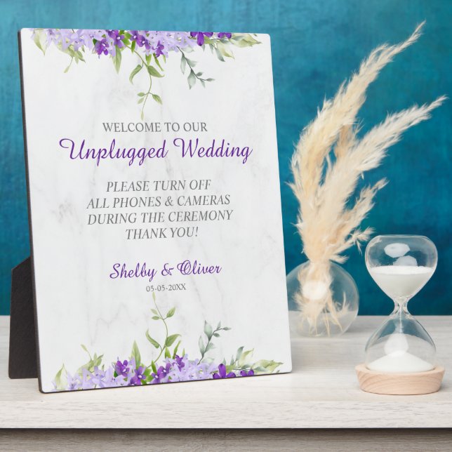 Purple Shades Flowers Branches Unplugged Wedding Plaque (Side)