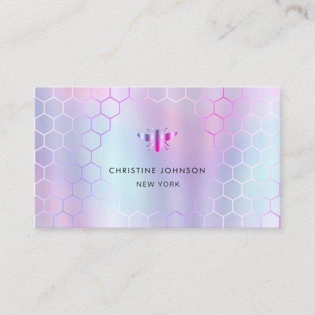 purple shades honeycomb hexagons bee logo business card (Front)