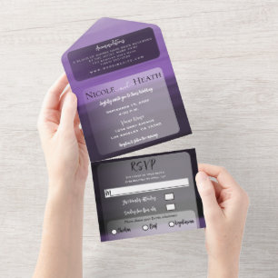 Purple Shades Watercolor Minimal Modern Wedding All In One Invitation