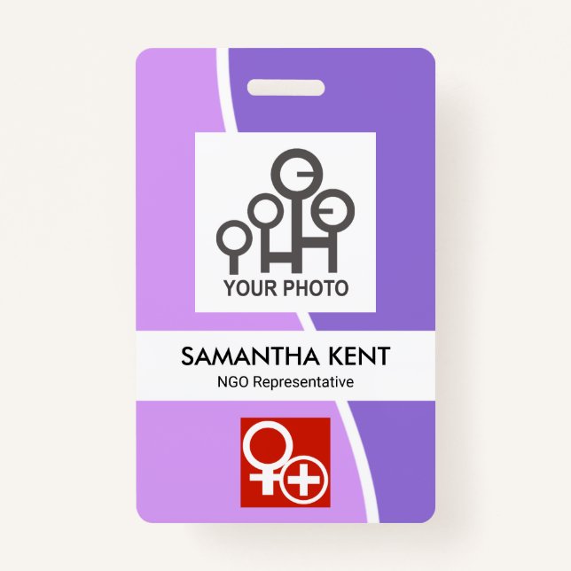 Purple Shades White Wave Photo Template Staff ID ID Badge (Front)