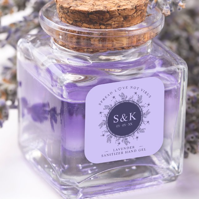 Purple Shades Wildflowers Wreath Wedding Sanitizer Square Sticker (Creator Uploaded)