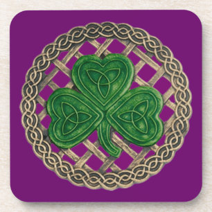 Purple Shamrock And Celtic Knots Coasters
