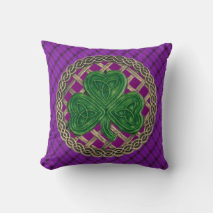 Purple Shamrock Celtic Knots On Purple Plaid Cushion