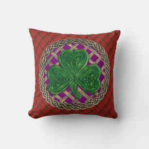 Purple Shamrock Celtic Knots On Red Plaid Cushion