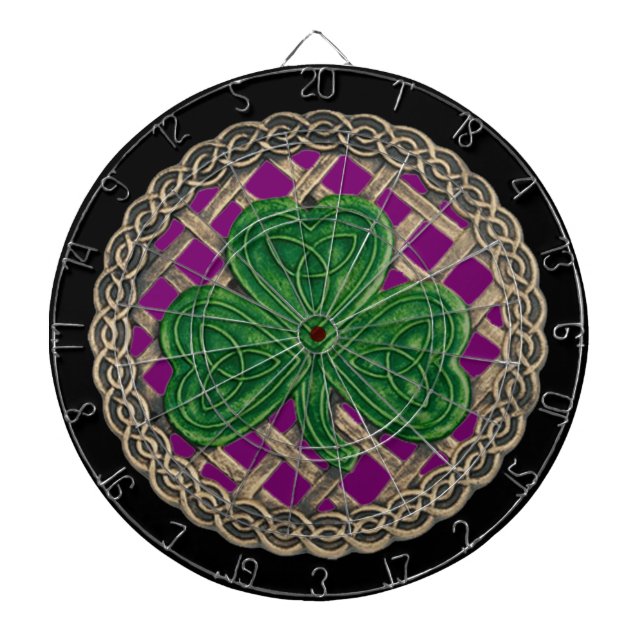 Purple Shamrock On Celtic Knots Dart Board (Front)