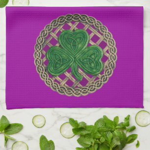 Purple Shamrock On Celtic Knots Kitchen Towel