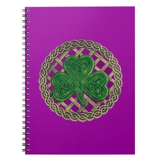 Purple Shamrock On Celtic Knots Spiral Notebook (Front)
