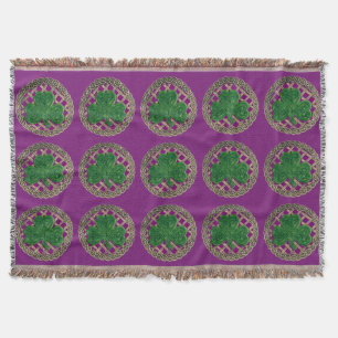 Purple Shamrock On Celtic Knots Throw Blanket