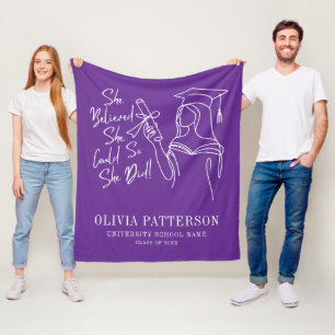 Purple She Believed She Could Graduation Fleece Blanket
