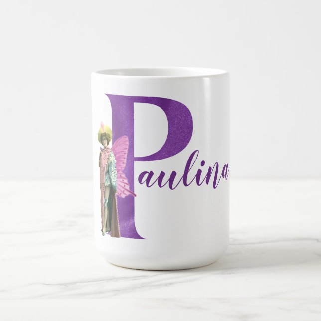 Purple Shimmer Illustrated Letter P Coffee Mug (Center)