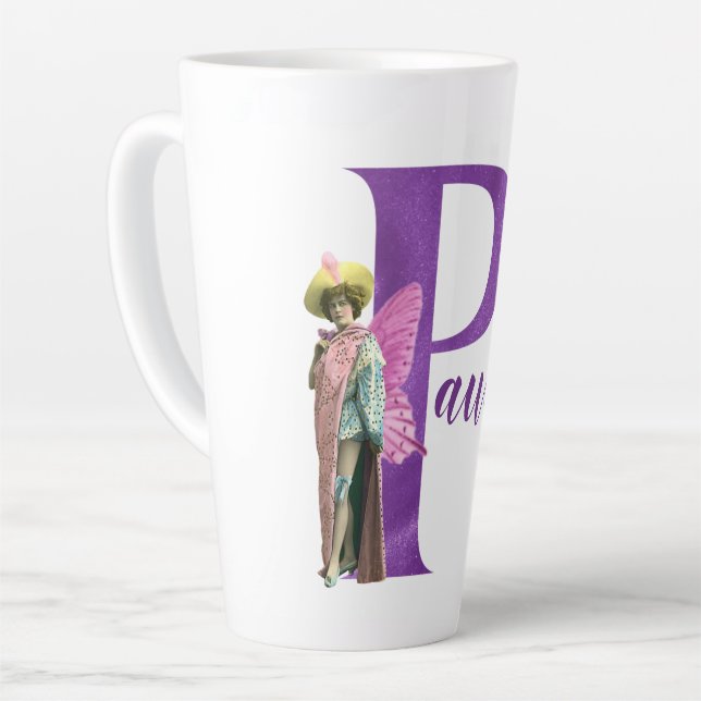 Purple Shimmer Illustrated Letter P   Latte Mug (Left Angle)