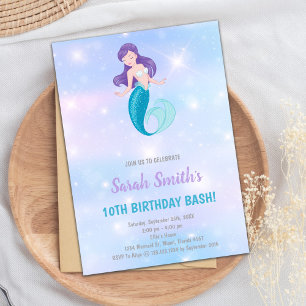 Purple shine Mermaid Birthday Invitations