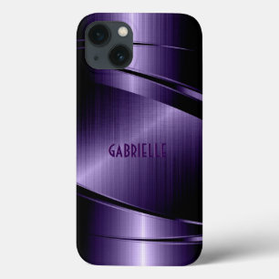 Purple Shiny Metallic Brushed Aluminium Look iPhone 13 Case