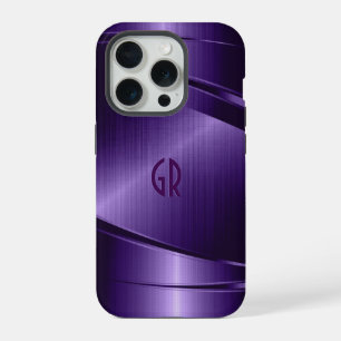 Purple Shiny Metallic Brushed Aluminium Look iPhone 15 Pro Case