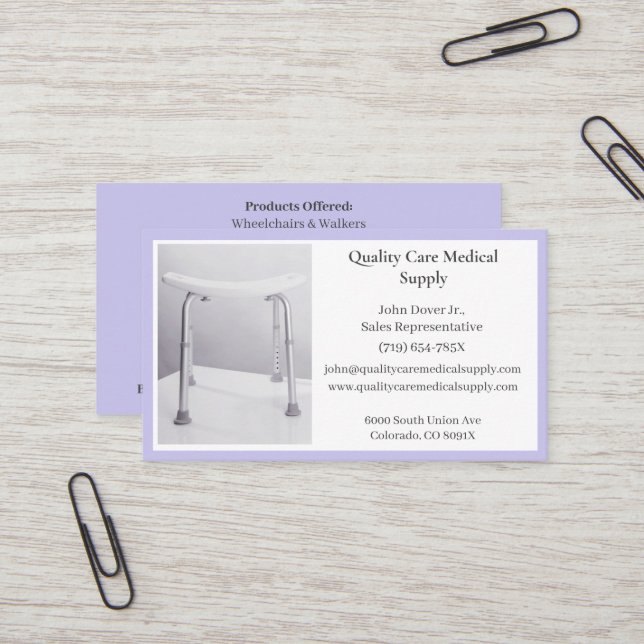 Purple Shower Chair Equipment Medical Senior Care Business Card (Front/Back In Situ)