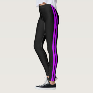 Purple Side Stripe Black Leggings Choose Colors
