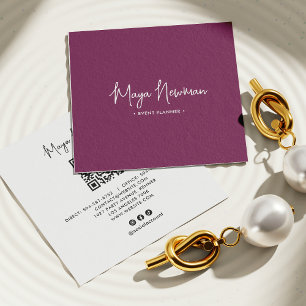 PURPLE SIGNATURE Modern CHIC Minimal QR Code  Square Business Card